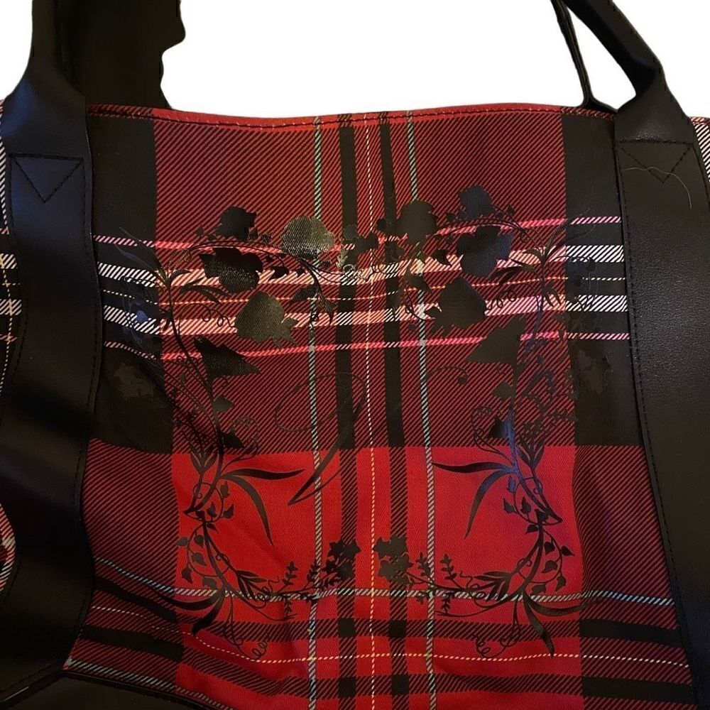 Victoria Secret Red black plaid tote bag purse - Picture 2 of 8